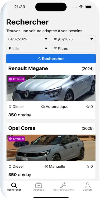 Aperçu de l'application Toomoobil – location de voiture simple et rapide